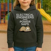 Electrical Engineers Take Power Naps Funny Sloth Kids Hoodie thumb 3