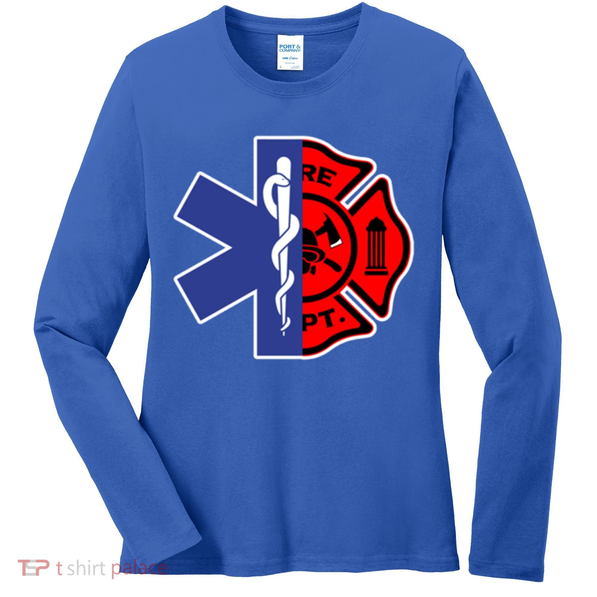 Emt Firefighter Cute Gift Firefighter Two Sided Ems Gift Women's Long Sleeve Shirt