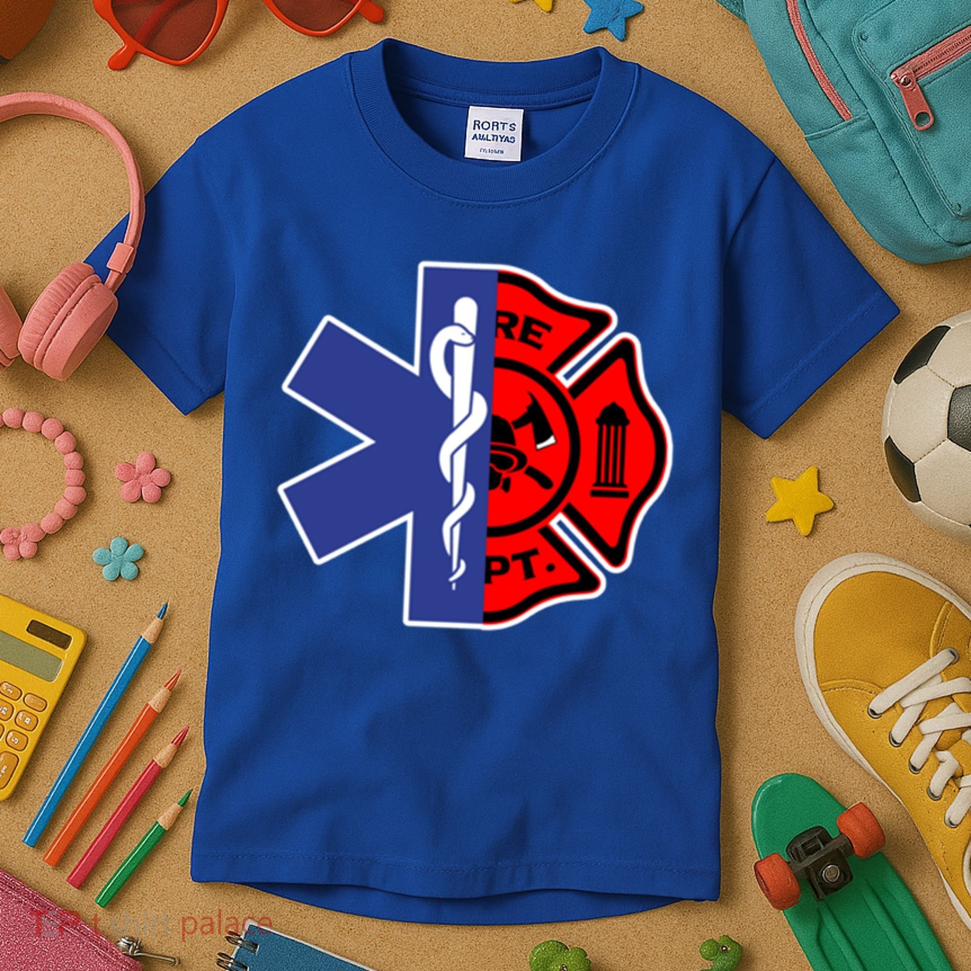 Emt Firefighter Cute Gift Firefighter Two Sided Ems Gift Kids T-Shirt