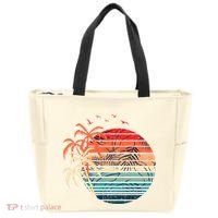 Exotic Flowers Coconut Palm Trees Retro Tropical Summer Tote Bag thumb 0