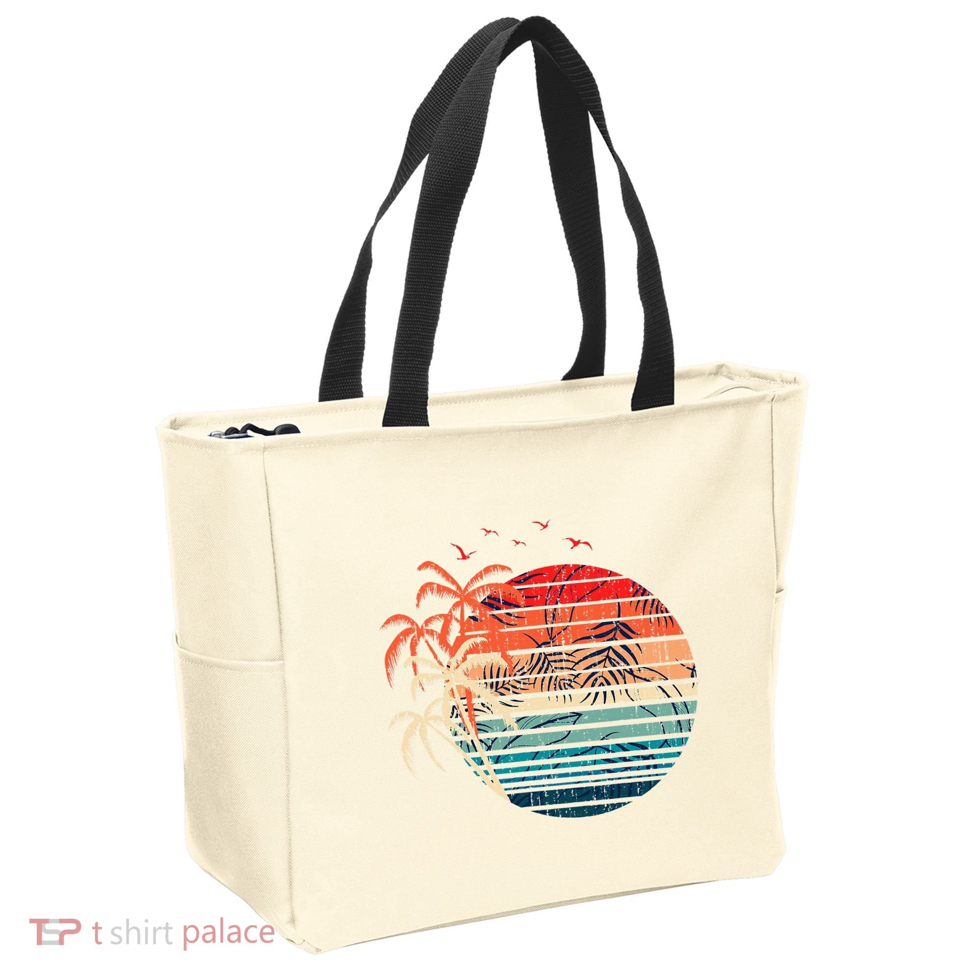Exotic Flowers Coconut Palm Trees Retro Tropical Summer Tote Bag