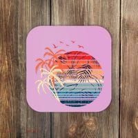 Exotic Flowers Coconut Palm Trees Retro Tropical Summer Coaster thumb 0