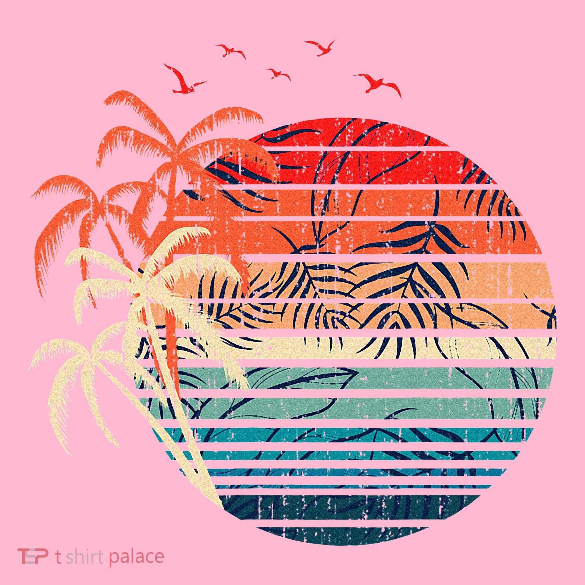 Exotic Flowers Coconut Palm Trees Retro Tropical Summer Coaster