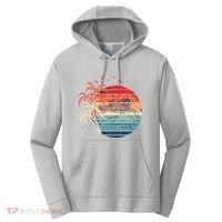 Exotic Flowers Coconut Palm Trees Retro Tropical Summer Performance Fleece Hoodie thumb 0