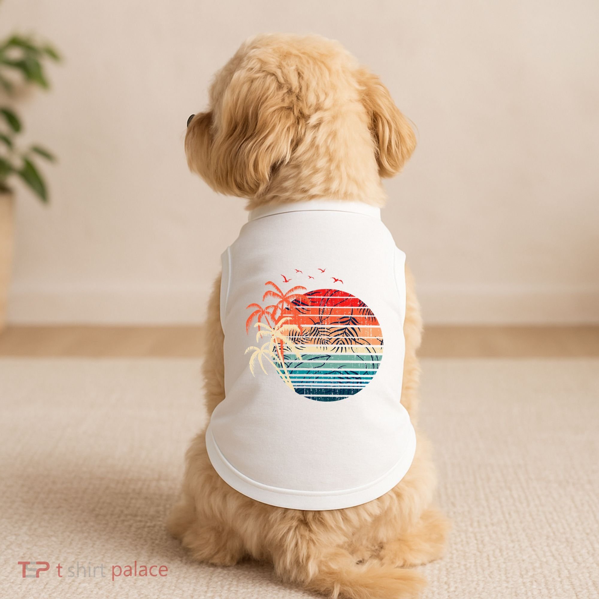 Exotic Flowers Coconut Palm Trees Retro Tropical Summer Doggie Tank