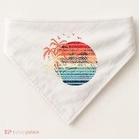 Exotic Flowers Coconut Palm Trees Retro Tropical Summer USA-Made Doggie Bandana thumb 0