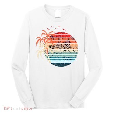 Exotic Flowers Coconut Palm Trees Retro Tropical Summer Long Sleeve Shirt