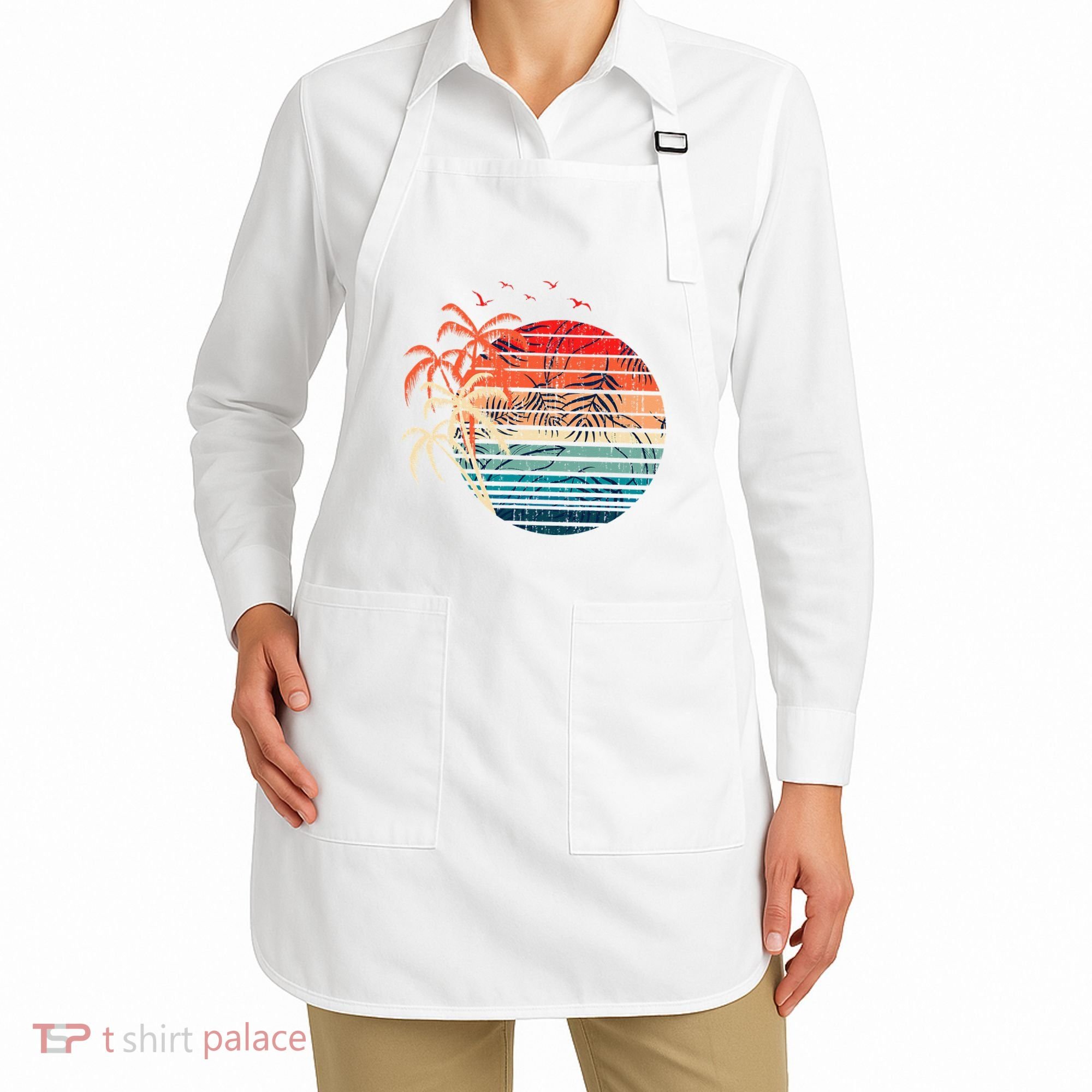 Exotic Flowers Coconut Palm Trees Retro Tropical Summer Apron
