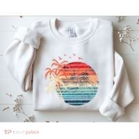 Exotic Flowers Coconut Palm Trees Retro Tropical Summer Sweatshirt thumb 2