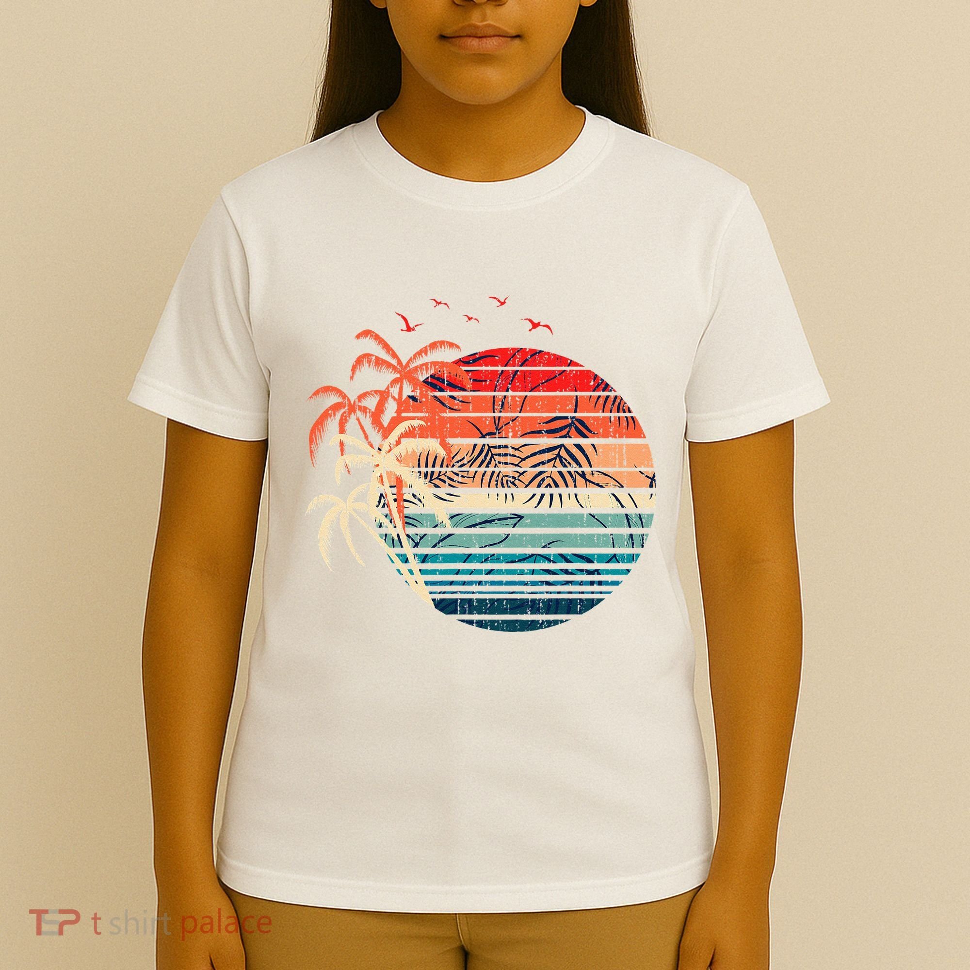 Exotic Flowers Coconut Palm Trees Retro Tropical Summer T-Shirt