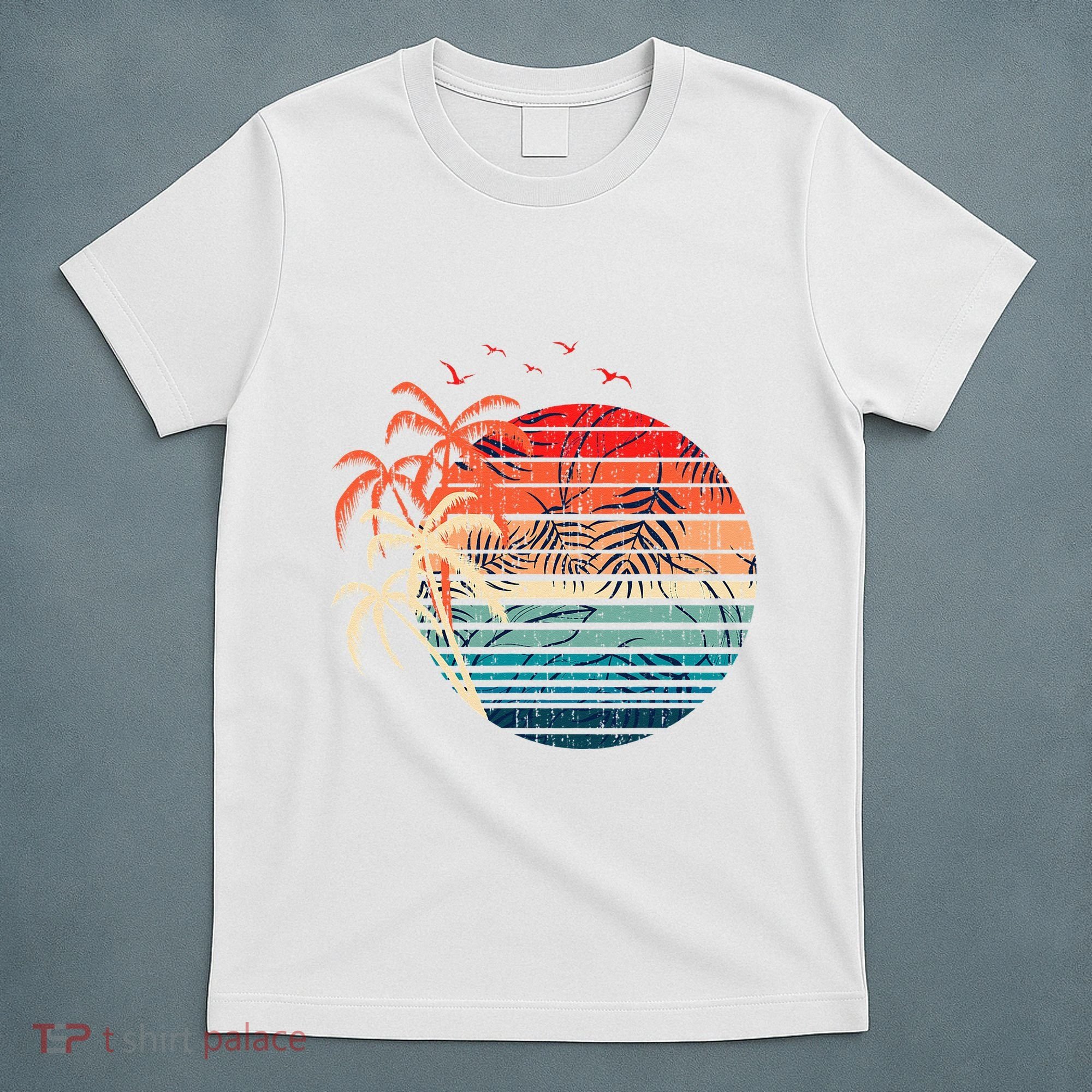 Exotic Flowers Coconut Palm Trees Retro Tropical Summer T-Shirt