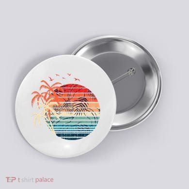 Exotic Flowers Coconut Palm Trees Retro Tropical Summer Button