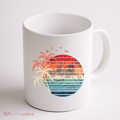 Exotic Flowers Coconut Palm Trees Retro Tropical Summer Coffee Mug back