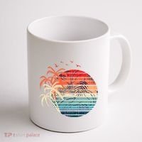 Exotic Flowers Coconut Palm Trees Retro Tropical Summer Coffee Mug thumb 1