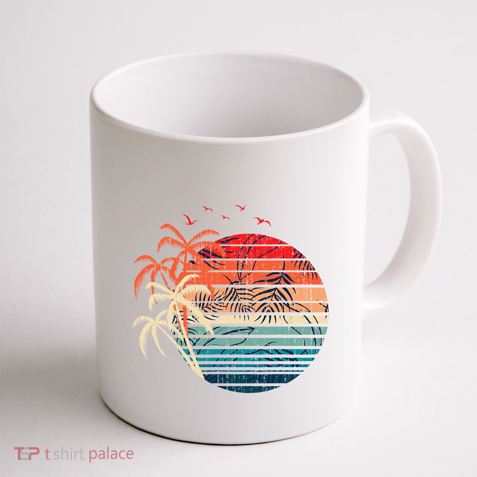 Exotic Flowers Coconut Palm Trees Retro Tropical Summer Coffee Mug