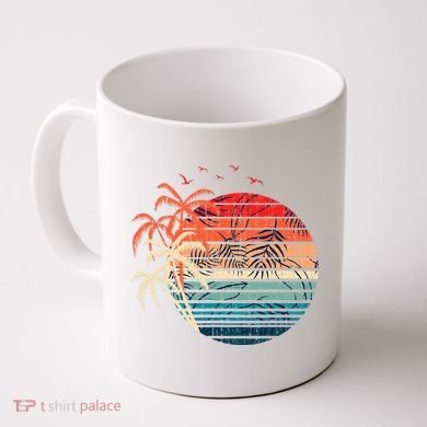 Exotic Flowers Coconut Palm Trees Retro Tropical Summer Coffee Mug