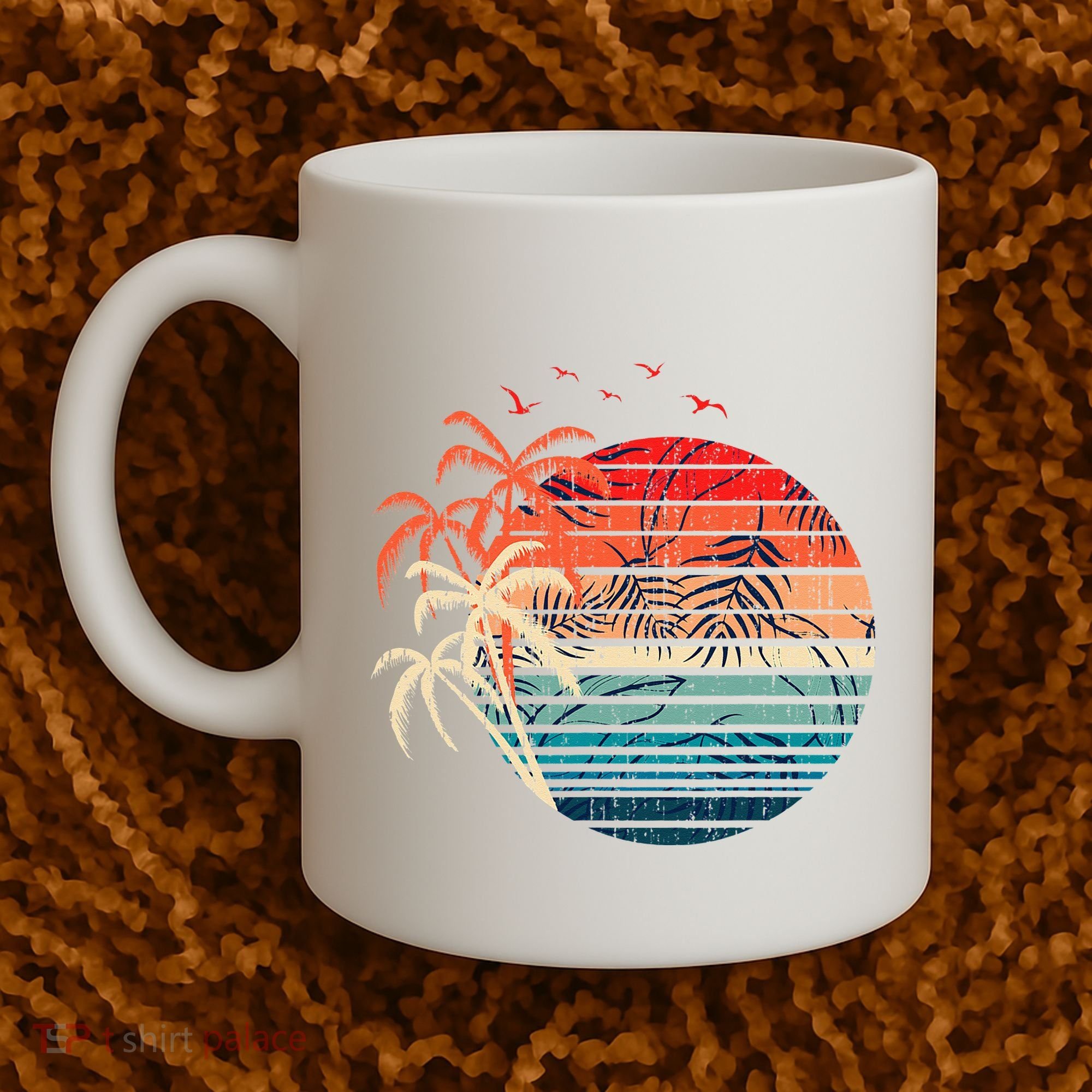 Exotic Flowers Coconut Palm Trees Retro Tropical Summer Coffee Mug