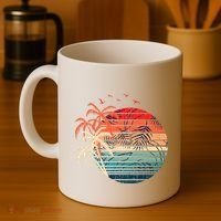 Exotic Flowers Coconut Palm Trees Retro Tropical Summer Coffee Mug thumb 4