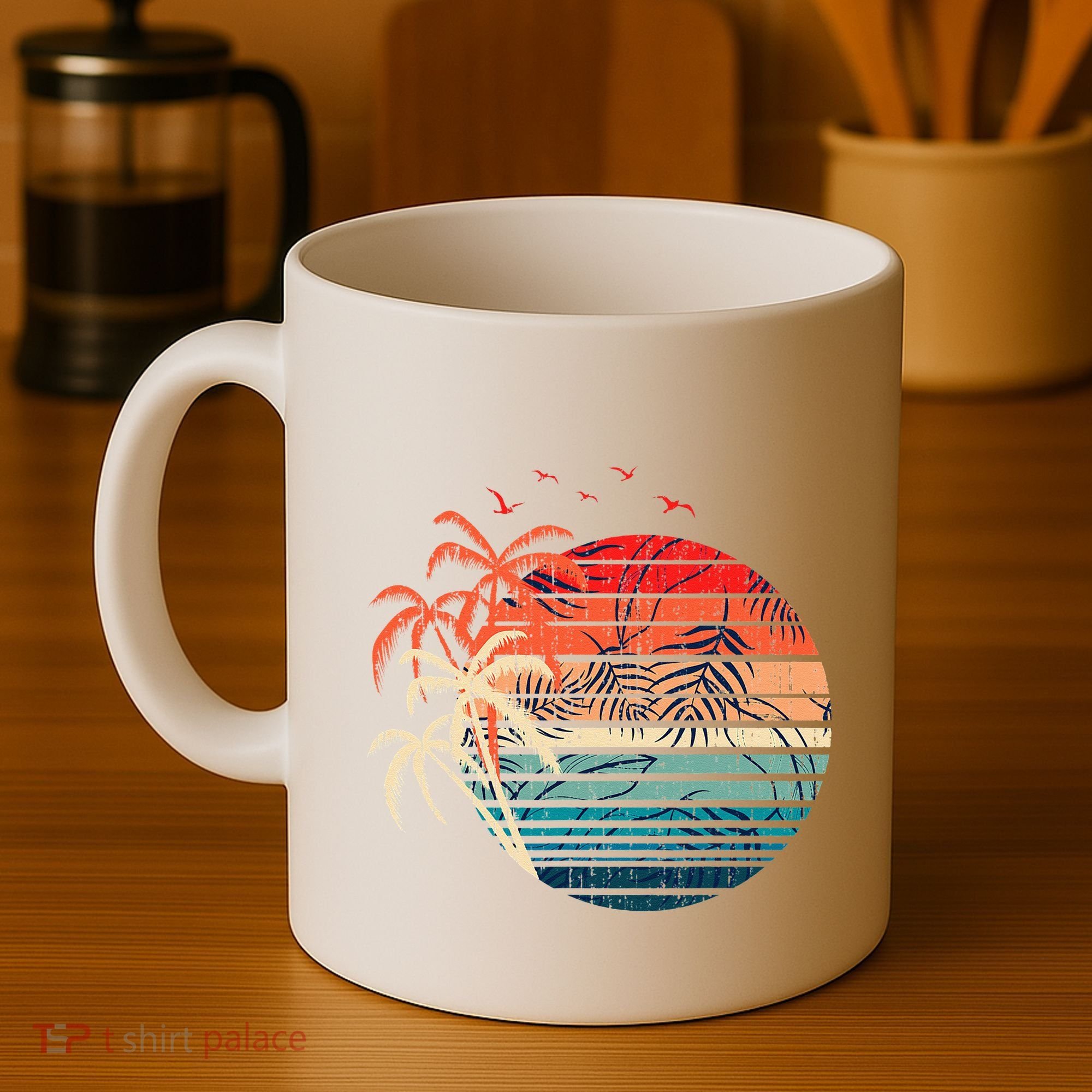 Exotic Flowers Coconut Palm Trees Retro Tropical Summer Coffee Mug