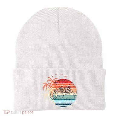 Exotic Flowers Coconut Palm Trees Retro Tropical Summer Beanie