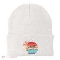 Exotic Flowers Coconut Palm Trees Retro Tropical Summer Beanie thumb 0