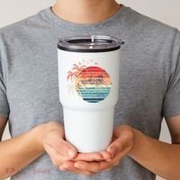 Exotic Flowers Coconut Palm Trees Retro Tropical Summer Tumbler thumb 2
