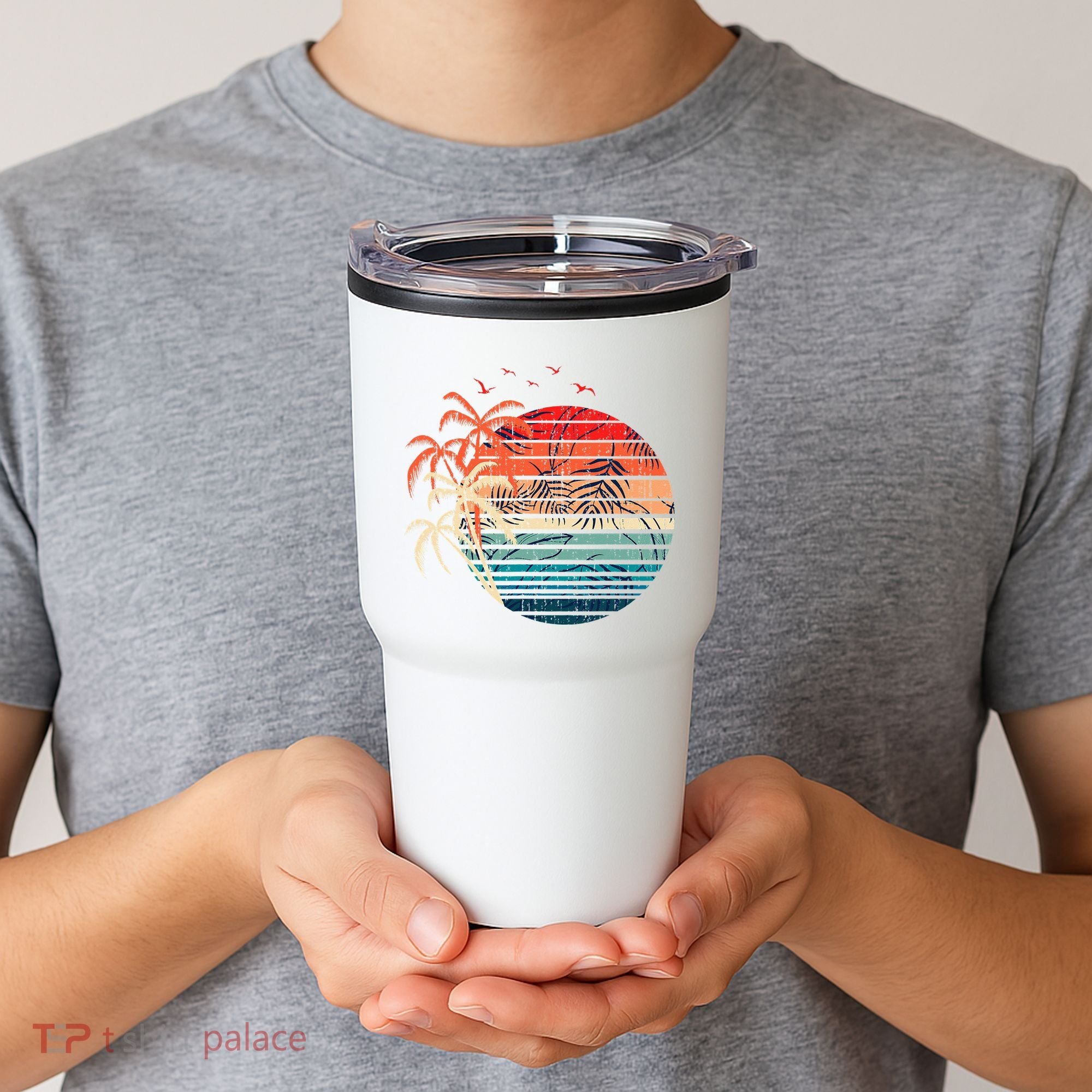 Exotic Flowers Coconut Palm Trees Retro Tropical Summer Tumbler