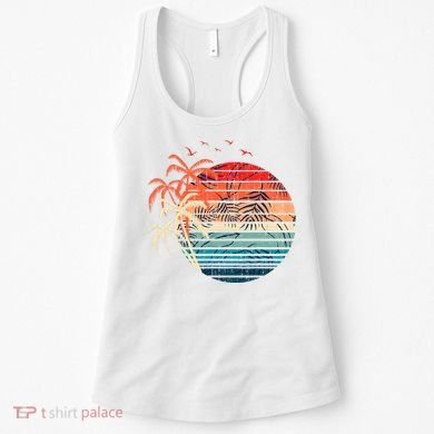 Exotic Flowers Coconut Palm Trees Retro Tropical Summer Women's Tank Top