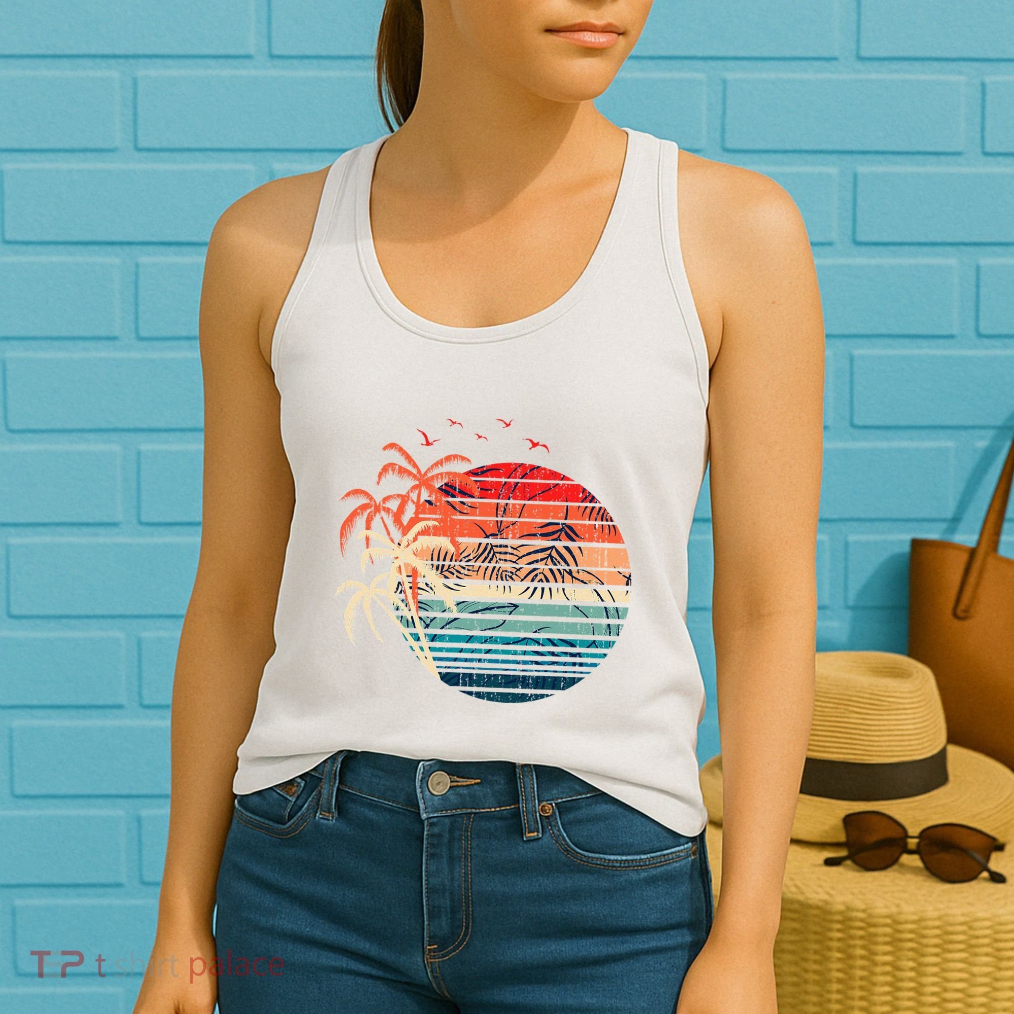 Exotic Flowers Coconut Palm Trees Retro Tropical Summer Women's Tank Top
