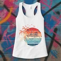 Exotic Flowers Coconut Palm Trees Retro Tropical Summer Women's Tank Top thumb 3