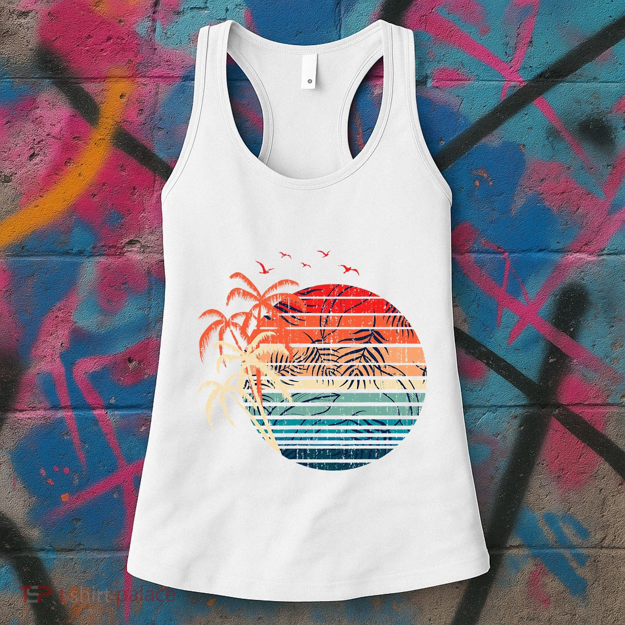 Exotic Flowers Coconut Palm Trees Retro Tropical Summer Women's Tank Top