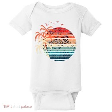 Exotic Flowers Coconut Palm Trees Retro Tropical Summer Baby Bodysuit