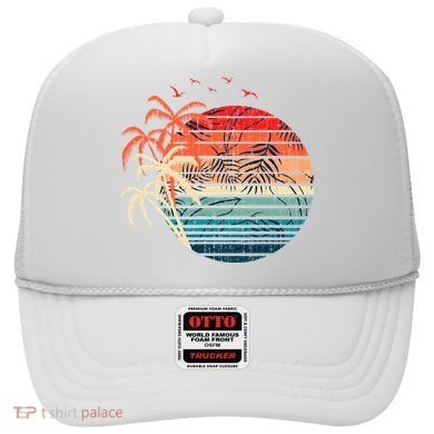 Exotic Flowers Coconut Palm Trees Retro Tropical Summer Hat