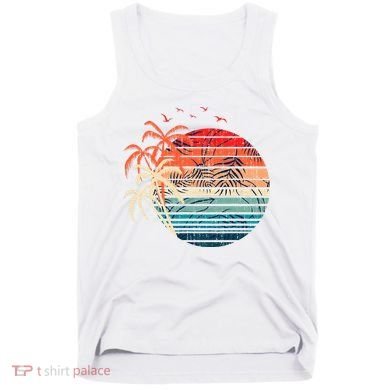 Exotic Flowers Coconut Palm Trees Retro Tropical Summer Tank Top