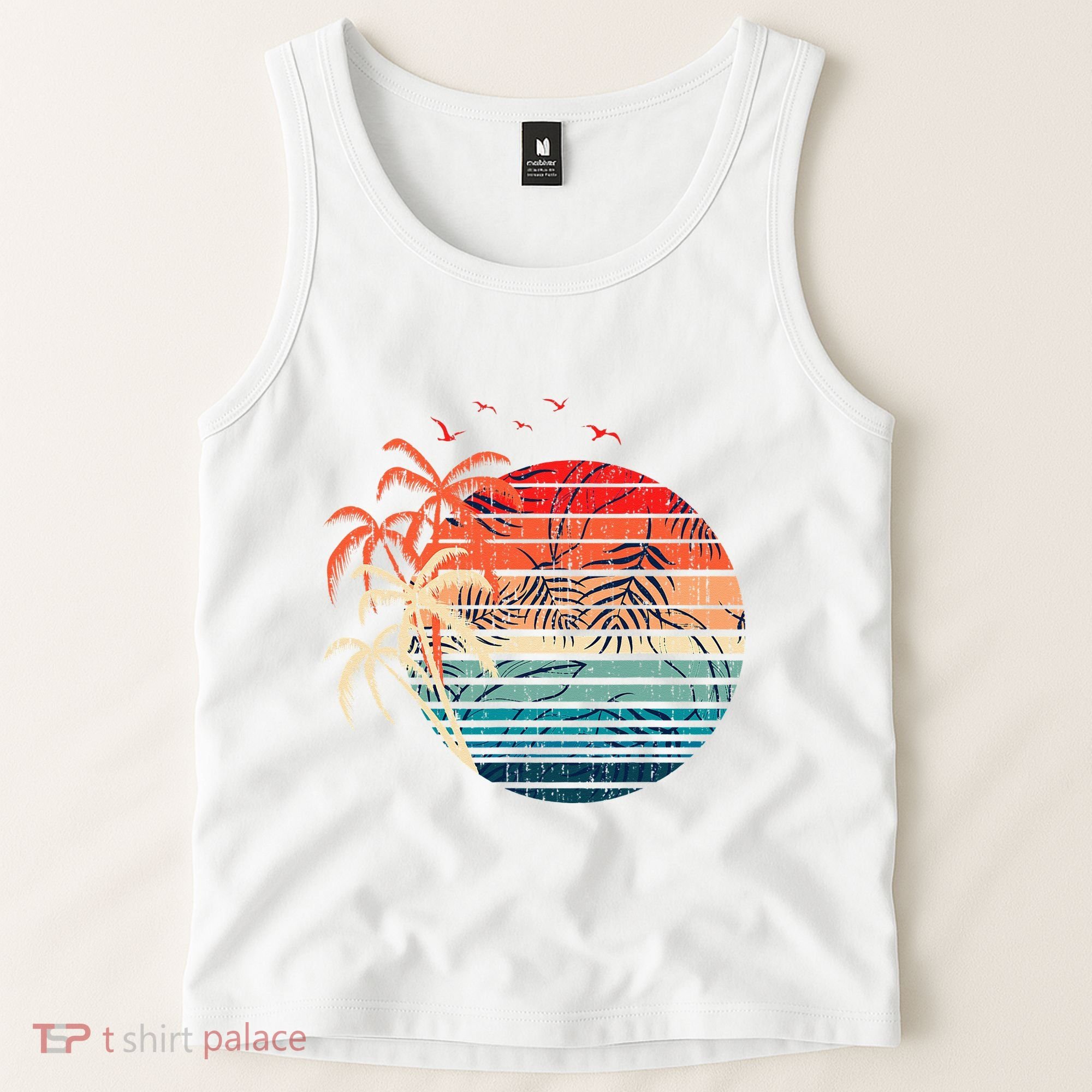 Exotic Flowers Coconut Palm Trees Retro Tropical Summer Tank Top