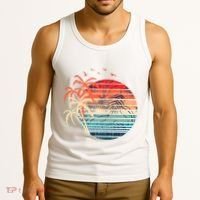 Exotic Flowers Coconut Palm Trees Retro Tropical Summer Tank Top thumb 3