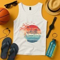 Exotic Flowers Coconut Palm Trees Retro Tropical Summer Tank Top thumb 4