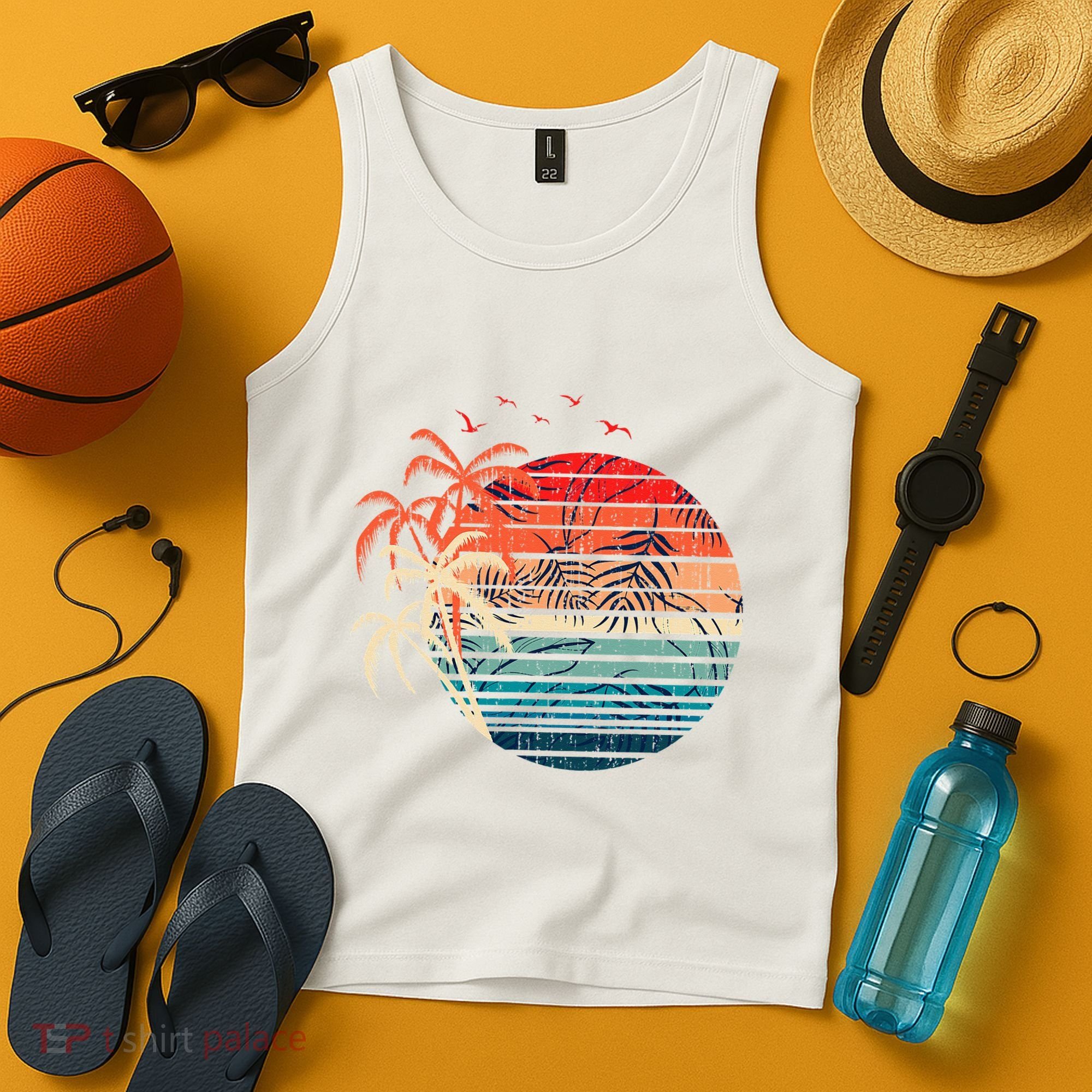 Exotic Flowers Coconut Palm Trees Retro Tropical Summer Tank Top
