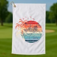 Exotic Flowers Coconut Palm Trees Retro Tropical Summer Golf Towel thumb 1