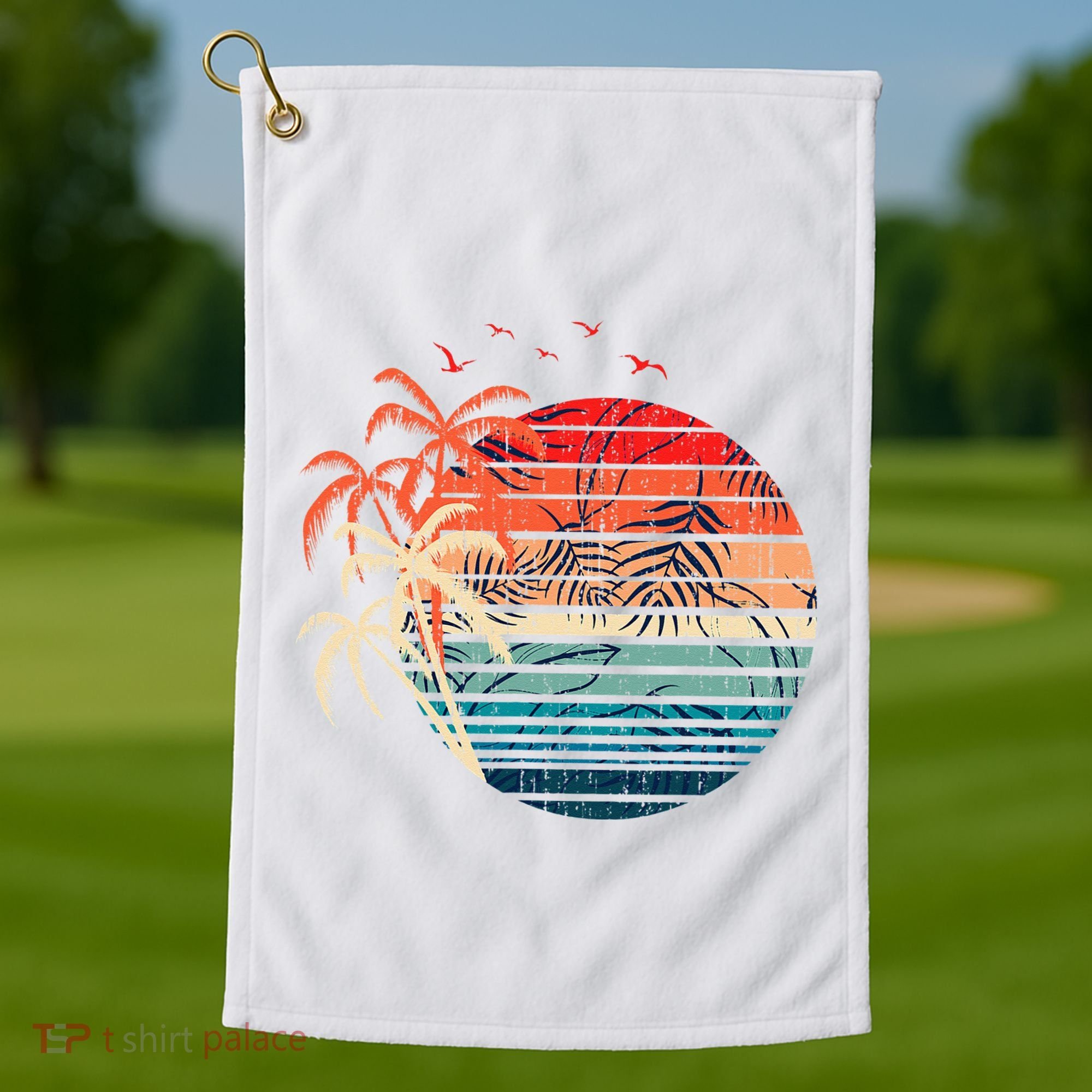 Exotic Flowers Coconut Palm Trees Retro Tropical Summer Golf Towel