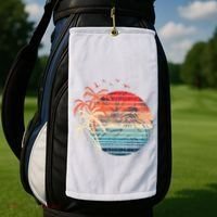 Exotic Flowers Coconut Palm Trees Retro Tropical Summer Golf Towel thumb 2