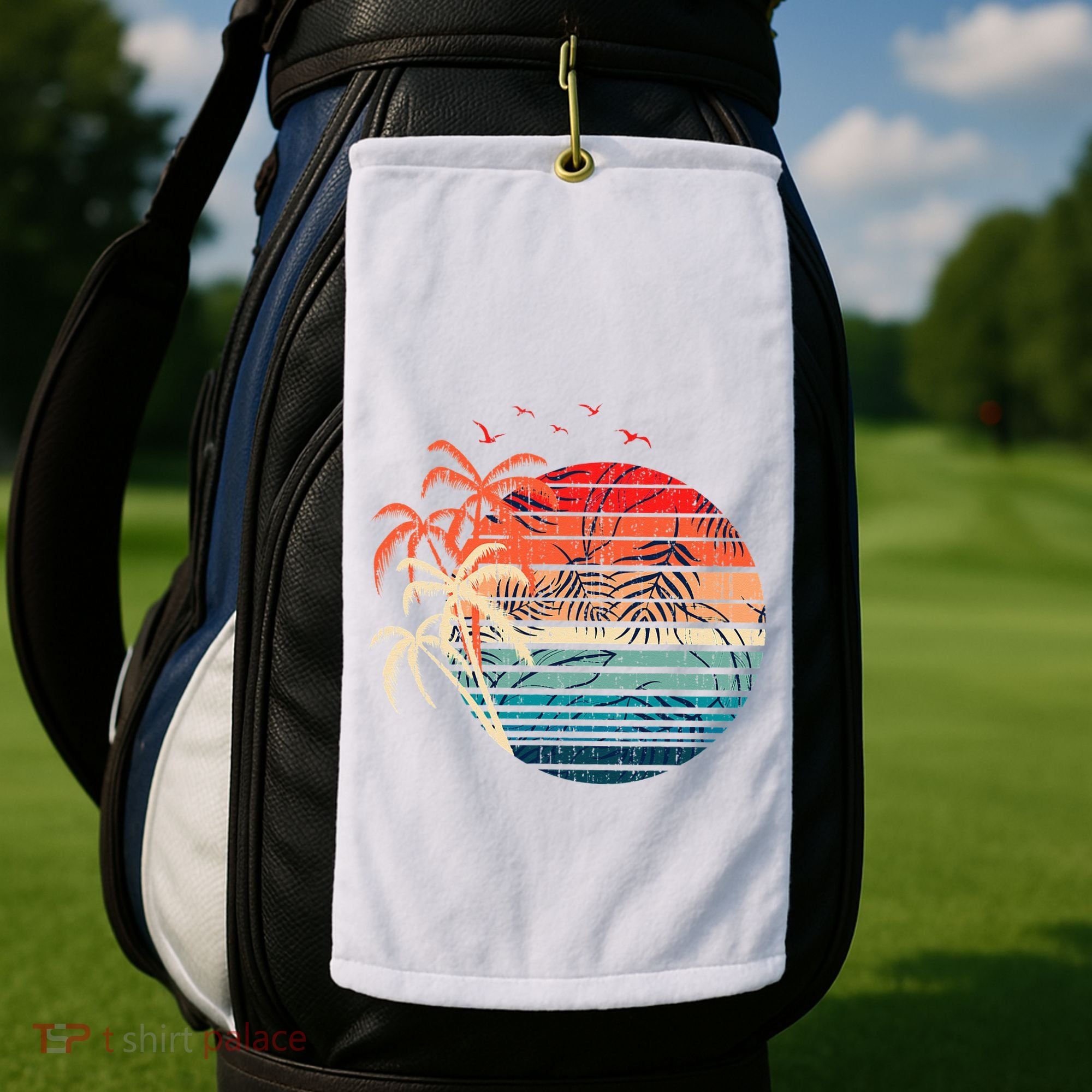 Exotic Flowers Coconut Palm Trees Retro Tropical Summer Golf Towel
