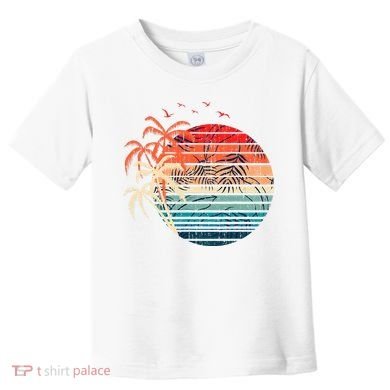 Exotic Flowers Coconut Palm Trees Retro Tropical Summer Toddler T-Shirt