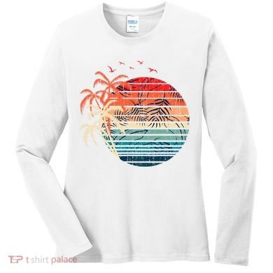 Exotic Flowers Coconut Palm Trees Retro Tropical Summer Women's Long Sleeve Shirt