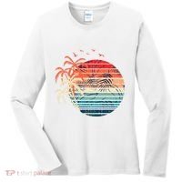 Exotic Flowers Coconut Palm Trees Retro Tropical Summer Women's Long Sleeve Shirt thumb 0