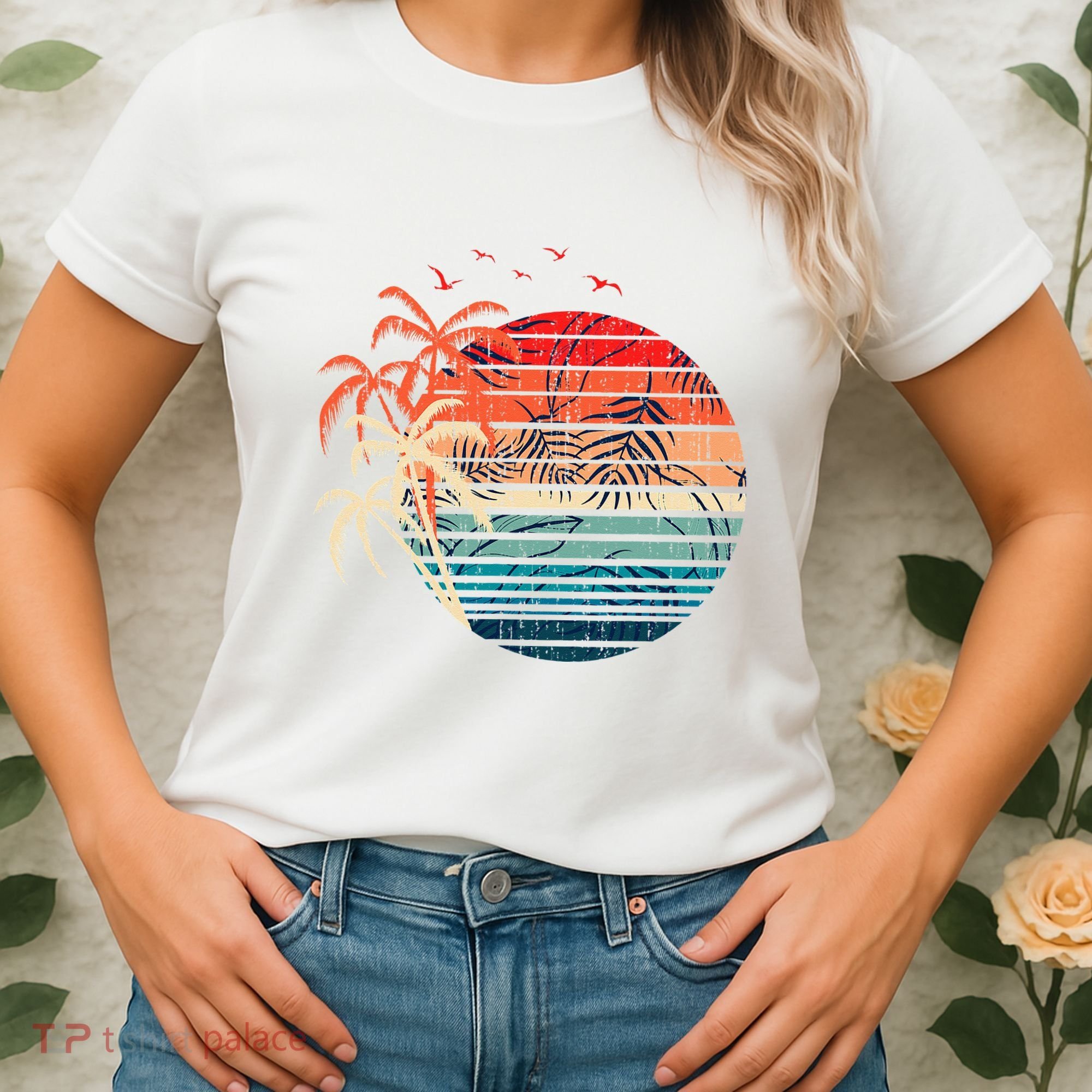 Exotic Flowers Coconut Palm Trees Retro Tropical Summer Women's T-Shirt