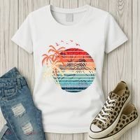 Exotic Flowers Coconut Palm Trees Retro Tropical Summer Women's T-Shirt thumb 3