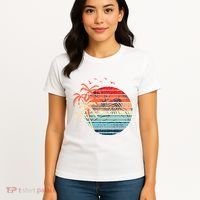 Exotic Flowers Coconut Palm Trees Retro Tropical Summer Women's T-Shirt thumb 4