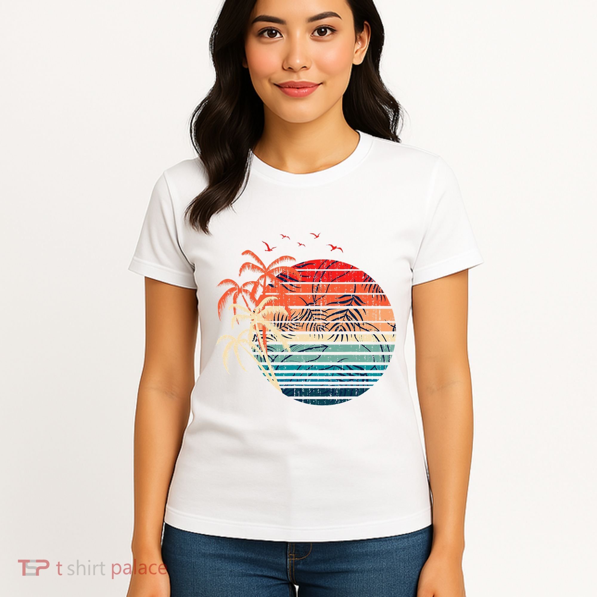 Exotic Flowers Coconut Palm Trees Retro Tropical Summer Women's T-Shirt