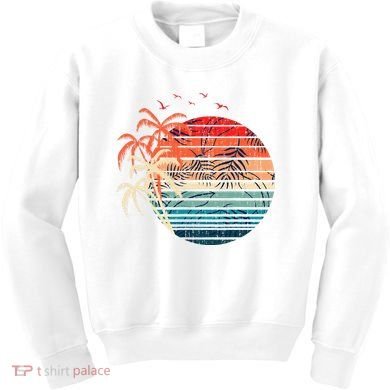 Exotic Flowers Coconut Palm Trees Retro Tropical Summer Kids Sweatshirt